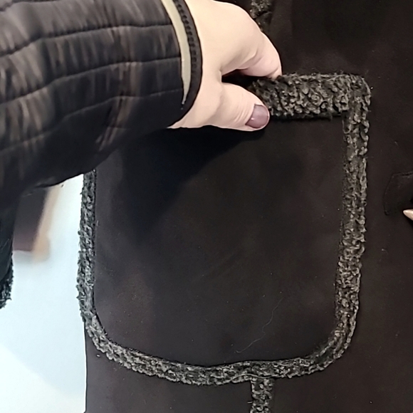 LL Bean Womens Black Duffle Coat Vintage Sherpa Y2K Winter Barn Size Medium 90s - Picture 5 of 10